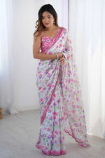 Premium Rass Georgette Silk Saree with Vibrant Print & Mirror Embellishment