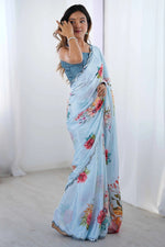 Elegant Multi-Tone Georgette Silk Saree with Mirror Work Border - Wedding & Partywear