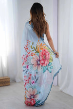 Elegant Multi-Tone Georgette Silk Saree with Mirror Work Border - Wedding & Partywear