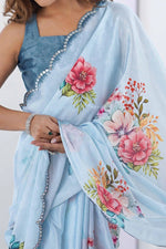 Elegant Multi-Tone Georgette Silk Saree with Mirror Work Border - Wedding & Partywear