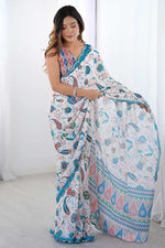 Rass Heavy Georgette Silk Saree with Multi-Tone Print & Mirror Work Border & Premium Party & Festive Wear
