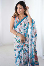Rass Heavy Georgette Silk Saree with Multi-Tone Print & Mirror Work Border & Premium Party & Festive Wear