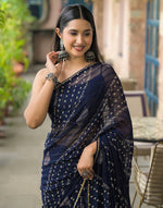 Rim-Zim Bandhani Georgette Silk Saree | Printed with Dori Work Border & Fancy Tapeta Blouse