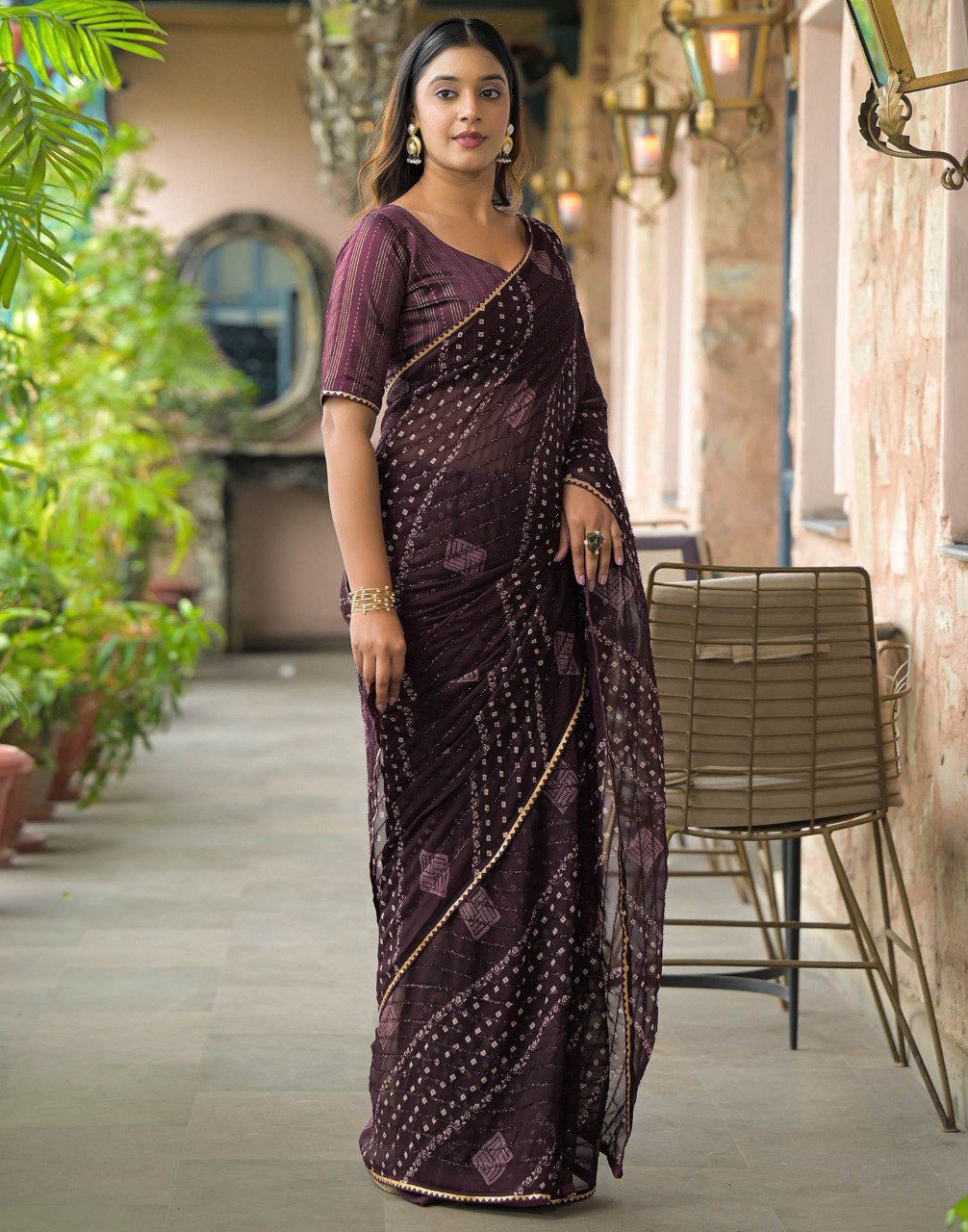 Rim-Zim Bandhani Georgette Silk Saree | Printed with Dori Work Border & Fancy Tapeta Blouse