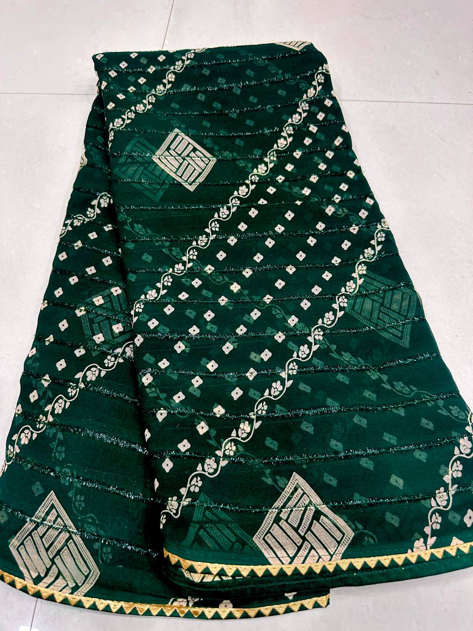 Rim-Zim Bandhani Georgette Silk Saree | Printed with Dori Work Border & Fancy Tapeta Blouse