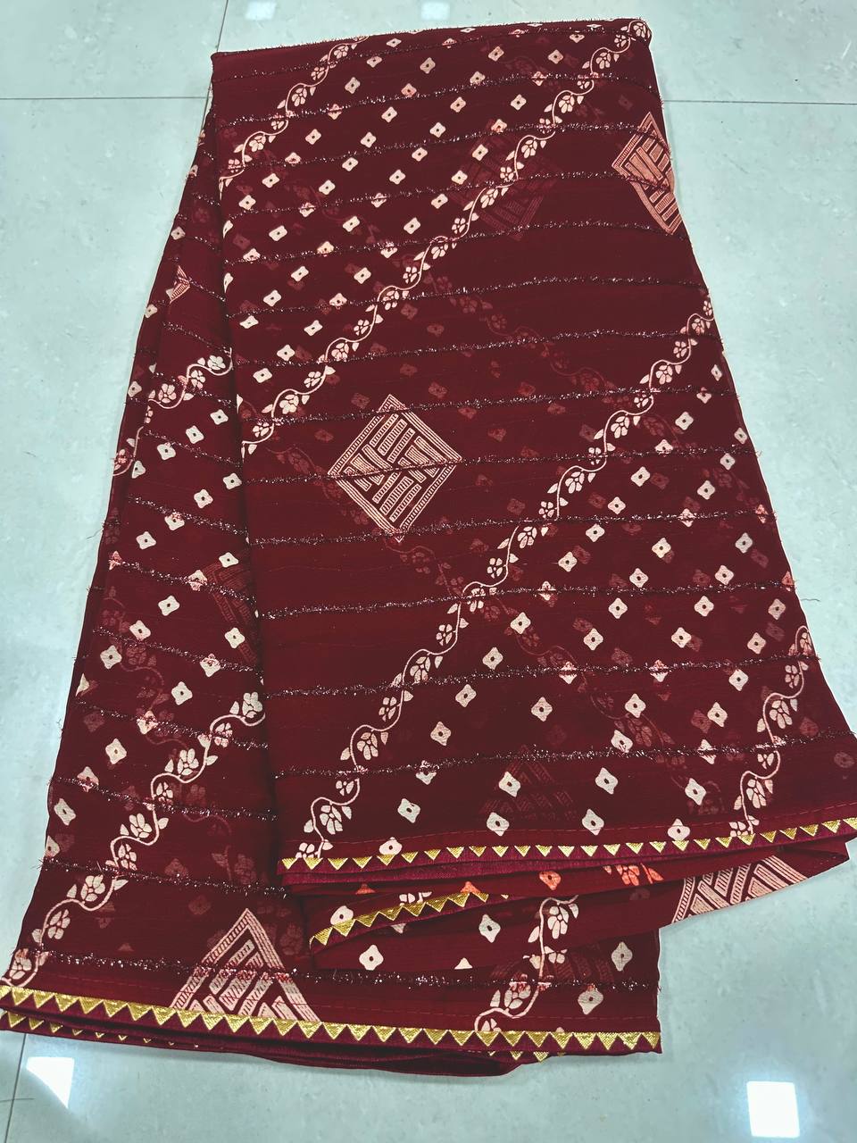 Rim-Zim Bandhani Georgette Silk Saree | Printed with Dori Work Border & Fancy Tapeta Blouse