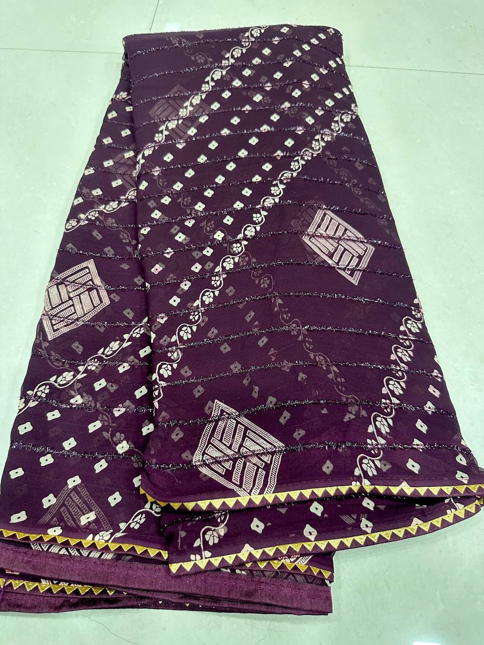 Rim-Zim Bandhani Georgette Silk Saree | Printed with Dori Work Border & Fancy Tapeta Blouse