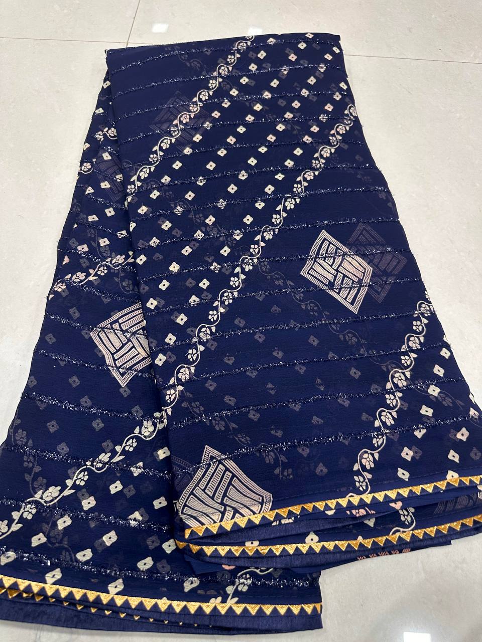 Rim-Zim Bandhani Georgette Silk Saree | Printed with Dori Work Border & Fancy Tapeta Blouse