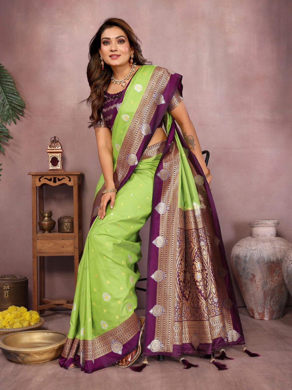 Sanmati - Pure Handloom Kalamkari Silk Saree with Zari Border & Grand Pallu | Premium Sustainable Saree