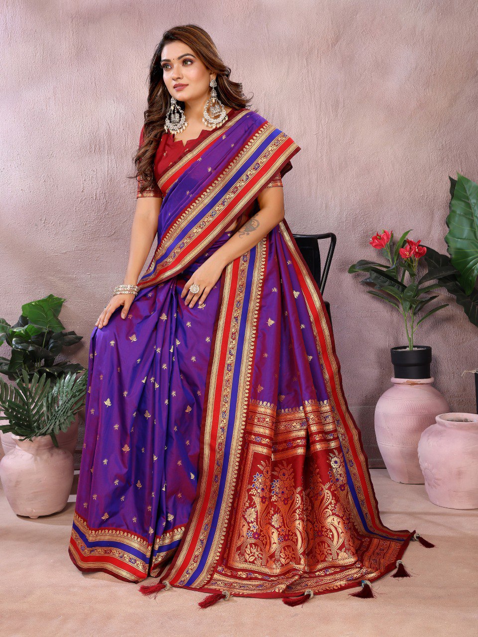 Sndar - Pure Handloom Kalamkari Silk Saree with Zari Border & Grand Pallu | Premium Sustainable Fashion