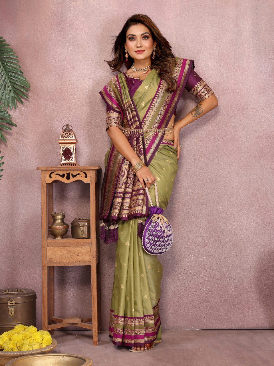 Sndar - Pure Handloom Kalamkari Silk Saree with Zari Border & Grand Pallu | Premium Sustainable Fashion