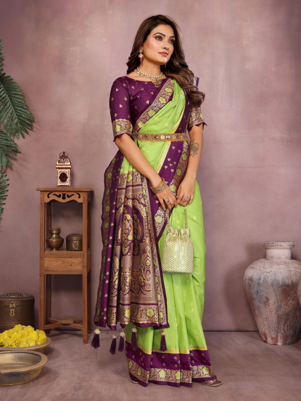 Sarangi - Pure Handloom Kalamkari Silk Saree with Zari Border & Grand Pallu | Sustainable Luxury