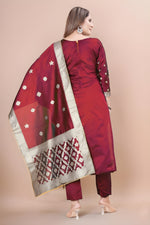 Zara Wine Jacquard Kurti with Pant & Dupatta Set | Free Size | Super Heavy Premium Quality