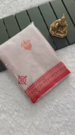 Durga Pooja Special Heavy Linen Digital Print Saree with Tassels | Festive Wear Saree