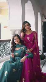 Elegant 3-Piece Faux Georgette Gown Set – Sequins Embellished Gown, Pent & Dupatta