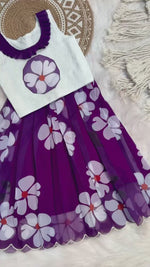 Kids Pure Georgette Lehenga Choli with Sifali Work Blouse & Flower Print | Adjustable Drawstring