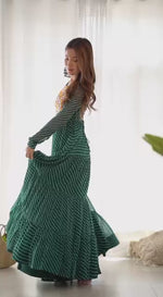 Elegant Leheriya Anarkali Gown with Gamthi Work & 7 Mtr Flair – Ready to Wear