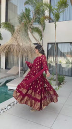 Elegant 3-Piece Anarkali Set – Jequard Anarkali with Micro Cotton Pants & Foux Gorgette Dupatta