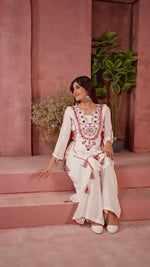 Elegant Reyon Kurti with Palazzo – Thread & Raal Mirror Work with Tassels