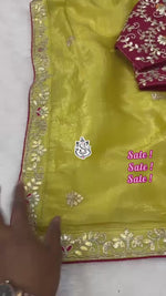 Premium Gold Crush Saree with Rich Gotapatti & Sequence Work + Stitched Blouse