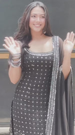 Premium 3-Piece Foux Georgette Set with Real Mirror Work