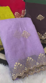 New Arrival Crunchi Soft Silk Saree with Embroidery, Moti Work & Scalloped Cutwork Border | Contrast Work Blouse | Festive & Wedding Wear