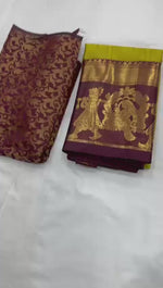 Aura-Palakhi Pure Mercerised Cotton Silk Saree with Contrast Pallu & Blouse