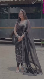 Premium 3-Piece Foux Georgette Set with Real Mirror Work