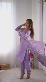 Elegant Chinon Silk 3-Piece Co-ord Set with Thread & Sequin Work