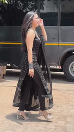 Premium 3-Piece Foux Georgette Set with Real Mirror Work