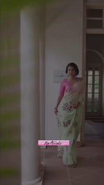 Soft Georgette Saree with Floral Prints & Double Cutdana Moti Border