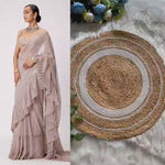 New Bollywood Superhit Faux Georgette Sequin Crush Pleated Saree with Embroidered Mirror Work Blouse