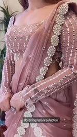 Ready-to-Wear Twill Organza Lehenga Saree with Ruffle Draping & Thread Work