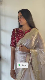 Star Sarees – Jimmy Choo Silk Saree with 3mm Sequence C Pallu & Arco Cut Work Border