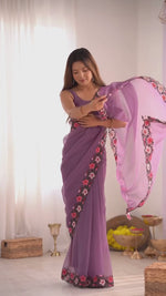 Rose Pastel Range Multi Thread Work Saree with Heavy Embroidered Blouse | Faux Georgette | Premium Quality