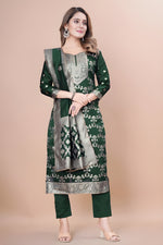 Zara Wine Jacquard Kurti with Pant & Dupatta Set | Free Size | Super Heavy Premium Quality