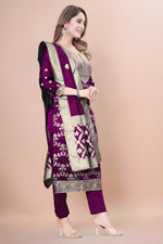 Zara Wine Jacquard Kurti with Pant & Dupatta Set | Free Size | Super Heavy Premium Quality