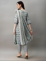 Viha Green Printed Kurti with Pant & Dupatta Set | Biscuit Cotton | Premium Festive Wear