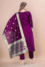 Zara Wine Jacquard Kurti with Pant & Dupatta Set | Free Size | Super Heavy Premium Quality