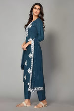 Payal Blue Embroidered Kurti with Pant & Dupatta Set | Biscuit Cotton | Premium Quality
