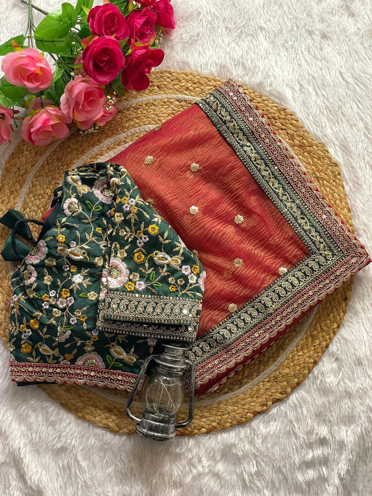 AAROHI Premium Banarasi Crush Saree with Multithread Sequins Butta & Embroidered Blouse image 7