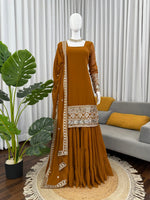 Elegant Foux Georgette Top-Sharara-Dupatta Set with Thread & 9mm Sequence Work image 5