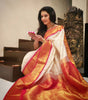 White & Red Soft Lichi Silk Saree with Rich Jacquard Work