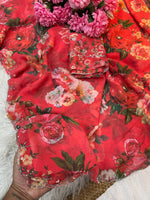 Pure Soft Georgette Saree with Floral Prints & Heavy Hand Khatli + Cutdana Work image 2