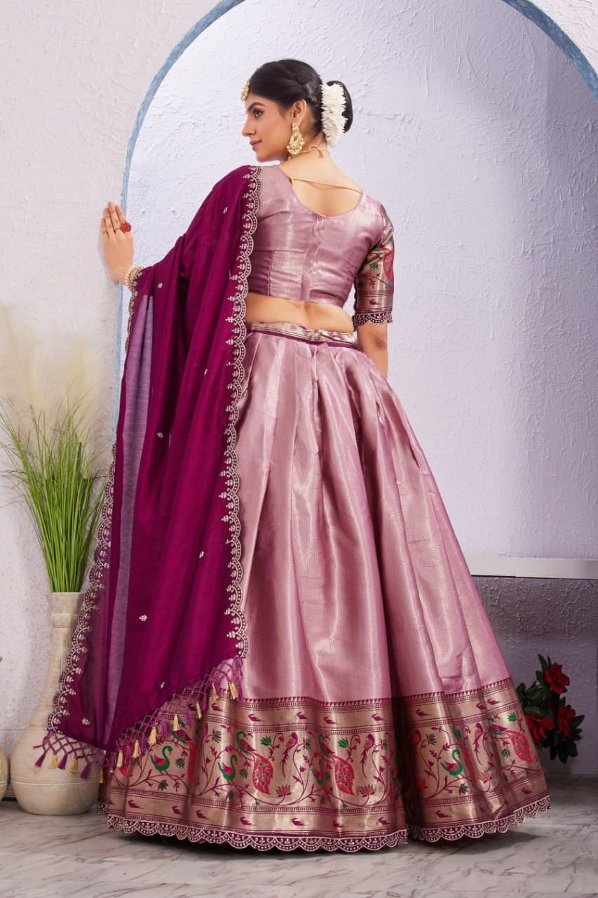 Morni Woven Jacquard Silk Lehenga Set with Embroidered Vichitra Silk Dupatta image 15