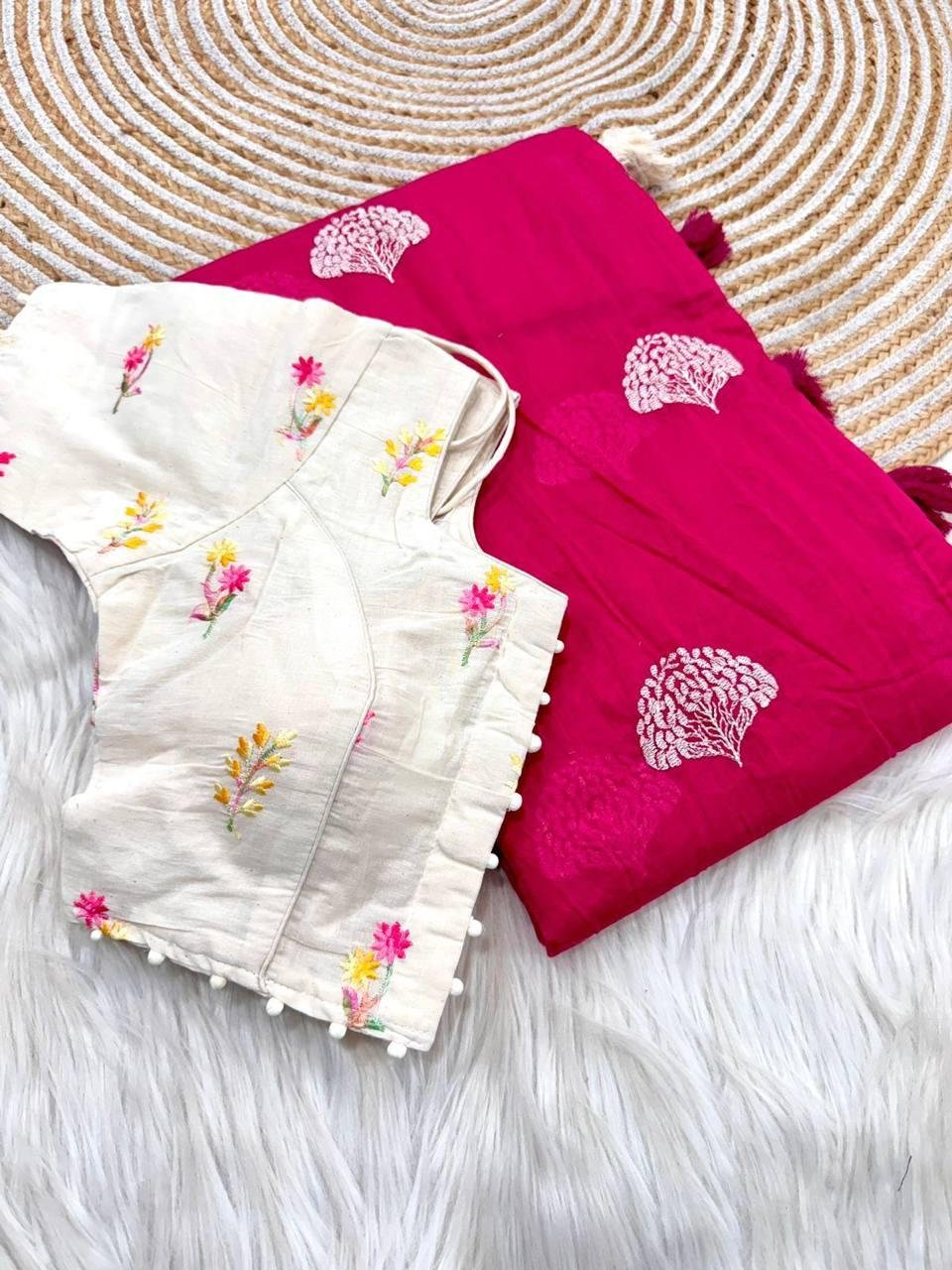 Pure Chanderi Cotton Saree with Multi-Thread Work & Heavy Tassels image 4