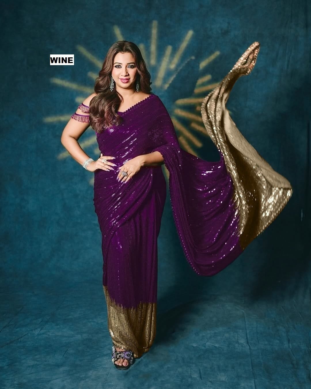 Bollywood Blockbuster Sequin Design Georgette Saree with Cutwork Lace Border - Wine image