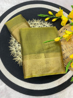 Pure Jacquard Weaving Khadi Silk Tissue Organza Saree with Elegant Border - Olive Gold image