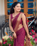 Purple Butti Soft Lichi Silk Saree with Jacquard Work & Contrast Blouse image 2