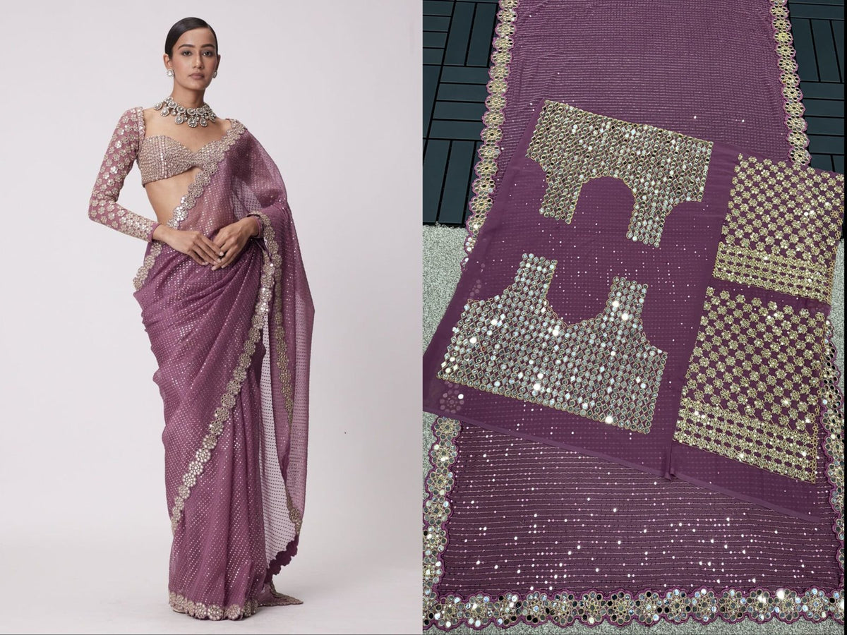 Bollywood Blockbuster Mirror Work Sequin Saree in Faux Georgette image 3